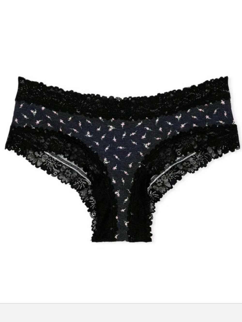 Victoria's secret pink WINK Lace-Trim cheeky panty BLACK FLORAL XLARGE